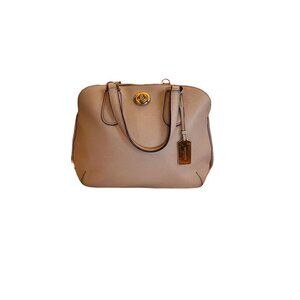 Coach Beige Crossgrain Leather Street Prince Satchel Top Handles 14 in X 11 in